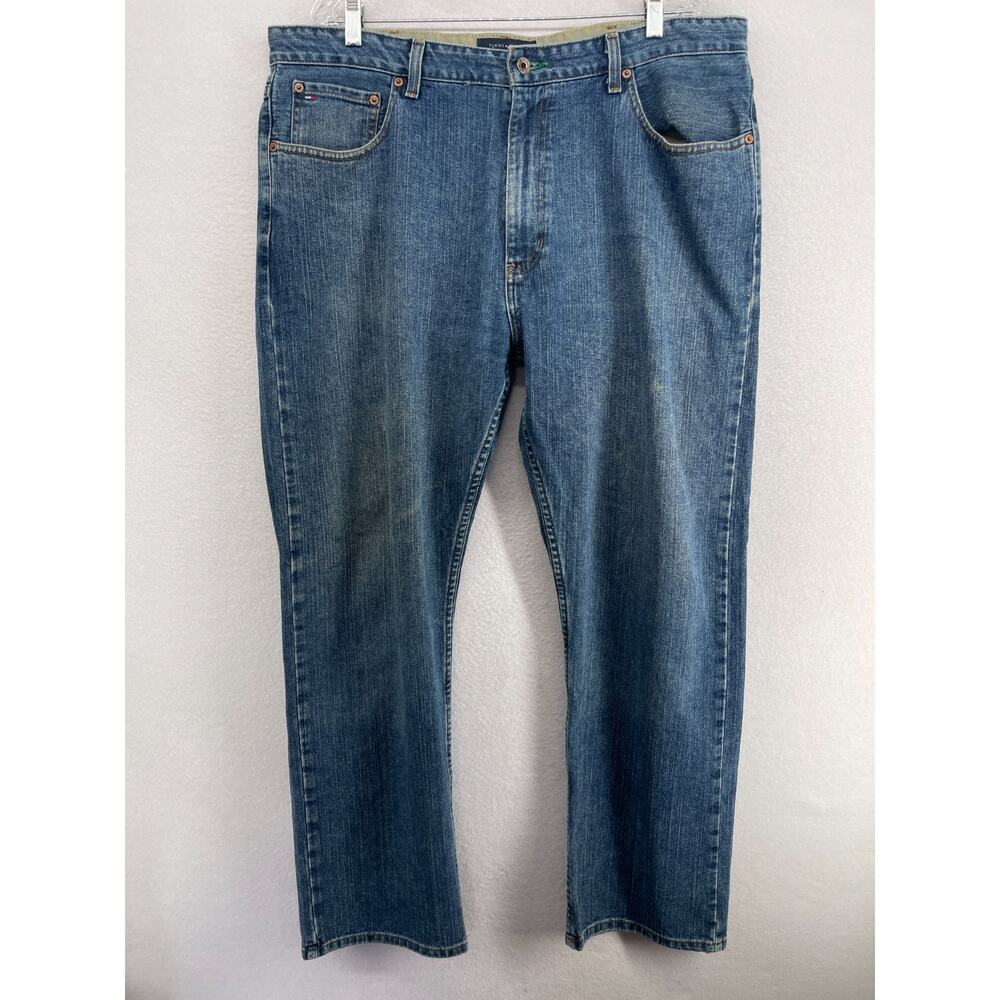 TOMMY HILFIGER Jeans Mens 38x30 Classic Fit 5 Pocket Straight Denim Cotton Blue